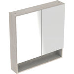 Armario con espejo Geberit Selnova Square con dos puertas y dos baldas de cristal: 58.8x85x17.5cm, Nogal hickory claro / Melamina estructura madera